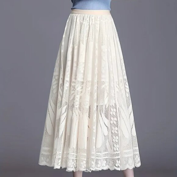 NEW! ELEGANT Lace A LINE FLOWY SKIRT SZ L - Picture 7 of 7